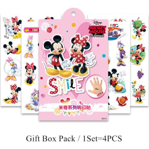 Disney Kids Temporary Tattoo Stickers Girl Boy Toy Mickey Mouse Minnie Body Art Waterproof Tattoo Stickers With Gift Box