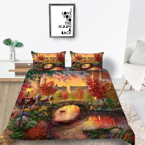 Dream Town Bedding Set For Kids Fantasy Duvet Cover Set Oil Painting Queen King Full Twin Single Double Bed Set 3D Print