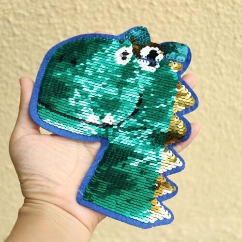 Reversible Sequins dinosaur patches for clothing DIY sew on parche appliques Embroidery applique patch ropa clothing accessories