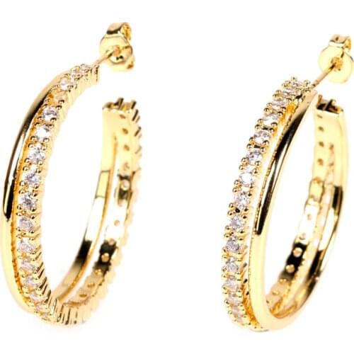 EYIKA Luxurious Micro Inlaid Zircon Nail Earrings Trend Versatile C Shape Aretes Gold Silver Color Mature Women Wedding Jewelry