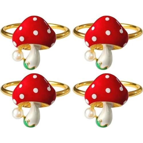 4 Pcs Mushroom Napkin Rings,Red Napkin Ring Holders Holiday Table Decor For Valentines Day,Wedding,Christmas Day,Etc-ABUX