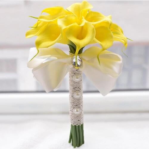 Perfectlifeoh Beautiful Wedding Bouquet Artificial Flowers Ivory/Yellow Calla Lily Long Flower Bouquetbridal bouquet