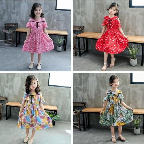 Summer Girls Dress Printed Floral Dress Beach Clothing Casual Party Clothes Children Fashion Outfit Costume