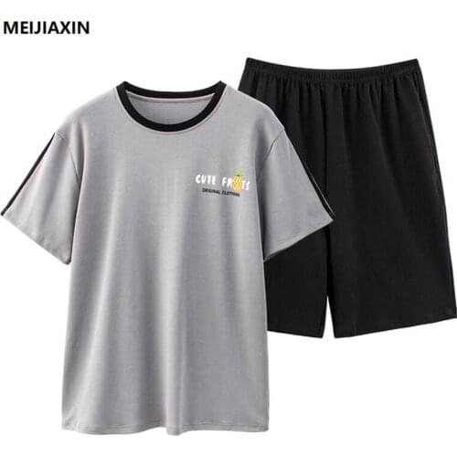 Summer Knitted Cotton Men Pajama Sets Short Sleeve Round Neck Tracksuit Mens Clothing Loose Soft Casual Plus Size Male Sleepwear