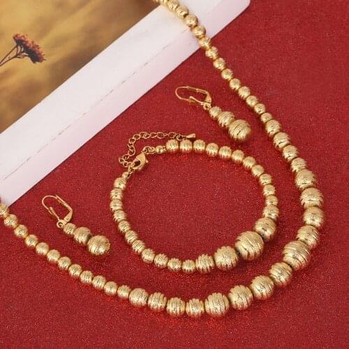 Fashion African Beaded Earrings Necklace Bracelet Sets Gold Color Ball Beads Ethiopian Women Jewelry Wedding