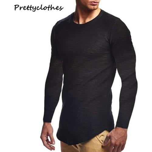 Mens Autumn Long-Sleeved T-Shirt Male Solid Color Jacquard Casual Young Men Slim-Fit Round Hem T-Shirt Vintage Clothes Man Top