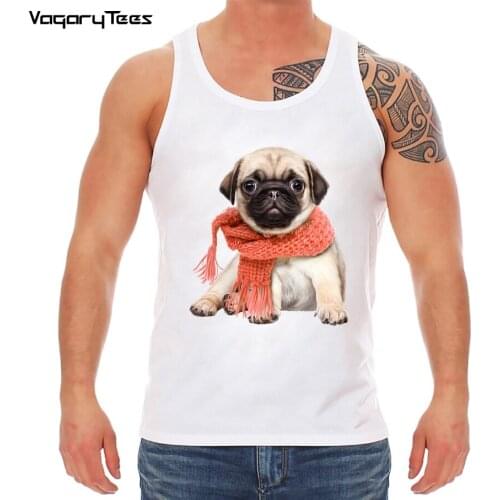Men New Fashion scarf Pug dog Printed tank-top Fantastic Bulldog Design Tops Novelty Top
