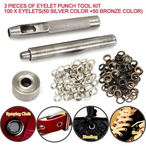 Eyelet Punch Tool Kits +100 Brass Eyelets-Hole Makers Leather Craft for Belt Buckle Clothing Decoration Buckle