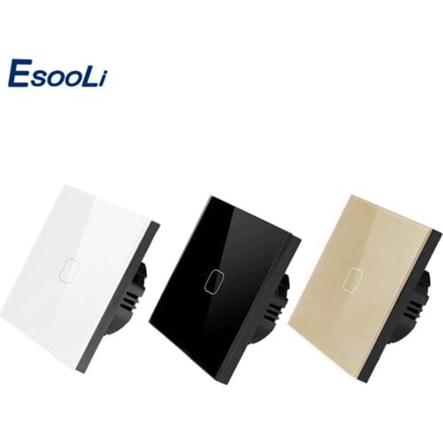 Esooli EU/UK standard Wall Switch Crystal Glass Panel Touch Switch,1 Gang 1 Way Light Wall Touch Screen,Olny Touch Function