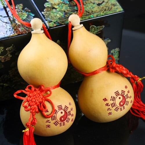 Natural Gourd Ornaments TaiChi Fengshui Gourd Bottle with Lid Hip Flask Craft Home Garden Wall Hanging Decoration Mascot Pendant