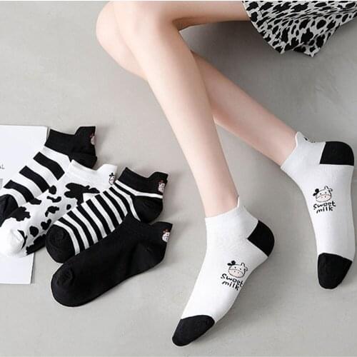 Striped Socks Funny Cow Print White Cartoon Calcetines Cozy Harajuku Skarpetki Damskie Cute Animal Chaussettes Kawaii Happy Sock