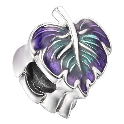 2021 Newest Original 925 Sterling Silver Purple & Green Leaf Charms Fit Pandora Bracelets Metal Beads for Jewelry Making Kralen