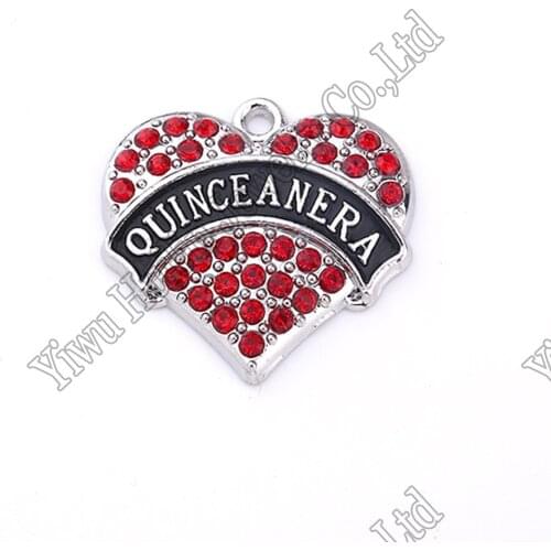 New Arrival 20 pcs a lot rhodium plated QUINCEANERA with red/pink/blue/white crystal heart pendant Hot Selling