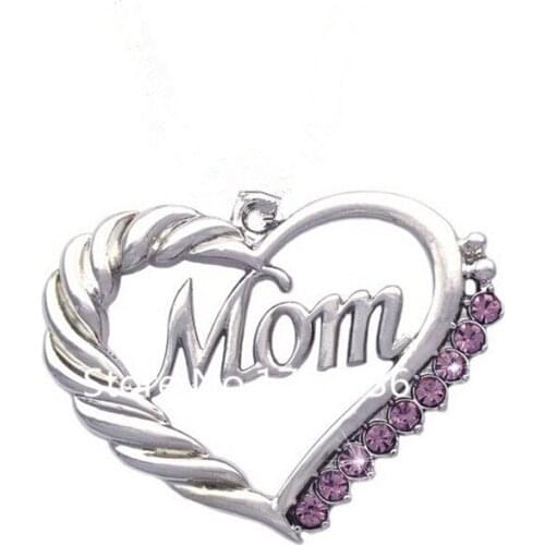 Rhodium Tone Crystal Heart Mom Charm Mother Birthday Mothers Day Fashion Gift Jewelries