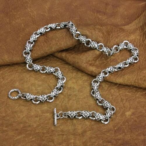 Cross Necklace 925 Sterling Silver Mens Biker Rock Punk Link Chain TA226N