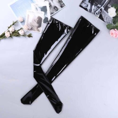 Sexy Stockings Mens Latex Long Sock Anti-Skid Soft Wetlook PU Leather Thigh High Footed Stockings Club Wear Exotic Lingerie Hot