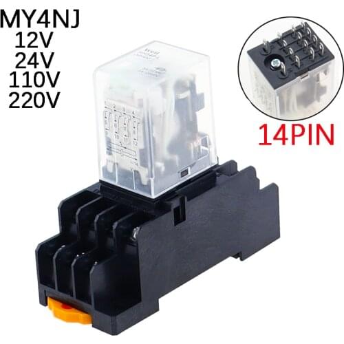 Free shipping HH54P MY4NJ plug-in relay PYF14A DC 12v 24v 36v 48v 110v 220v DC/AC 5A silver contact 14pins 4PDT rele socket