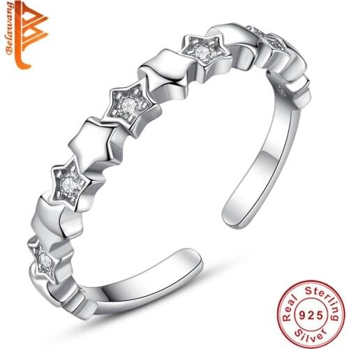 Star Opening Finger Ring For Women Wedding 100% 925 Sterling Silver Jewelry 2017 New Collection