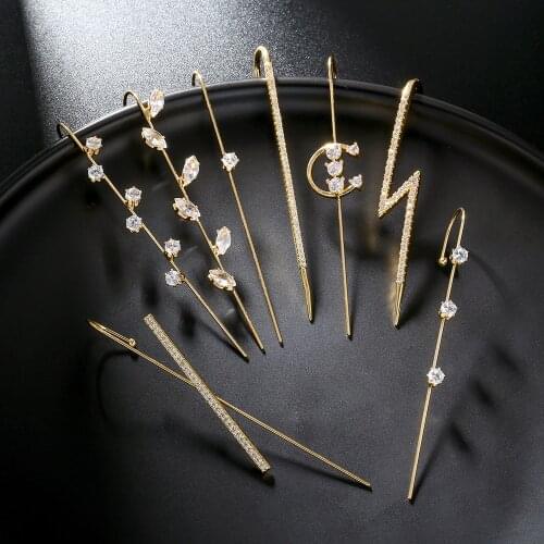 Vintage Cubic Zirconia Ear Clip Crystal Lightning Ear Hook Earrings For Women Flower Ear Cuff Jewelry
