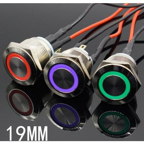 19mm Waterproof Momentary Stainless Steel Metal Doorbell Bell Horn Push Button Switch LED Car Auto 5V 12V 24V 220V