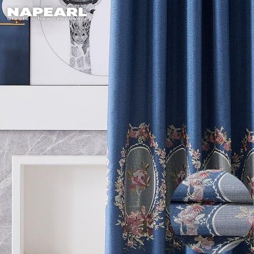 NAPEARL 1 Piece Blackout Curtains Embroidered Luxury Navy Blue Green Purple Ready Made Foral Living Room Window Curtain Drapery
