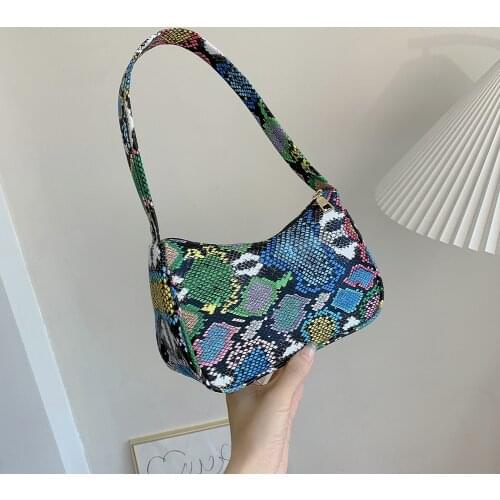 Vintage Women Snake Pattern Printing PU Leather Shoulder Underarm Bag Casual Small Handbag Purse Feamle Shoulder Bag Dropship