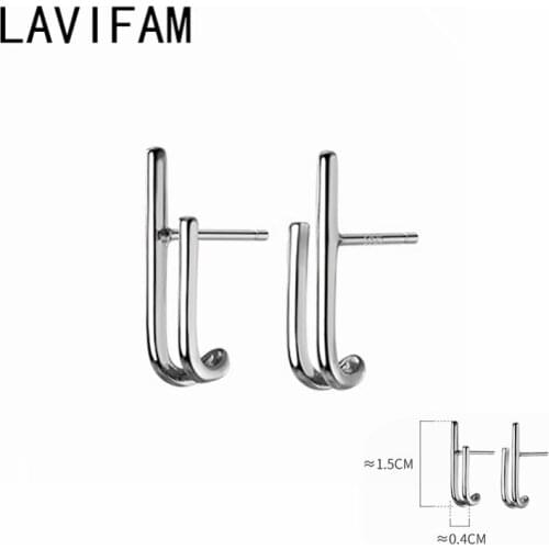 Double Layer Line Ear Stud Earrings Geometric Letter J Shaped Earring For Women S925 Sterling Silver Minimalist Jewelry