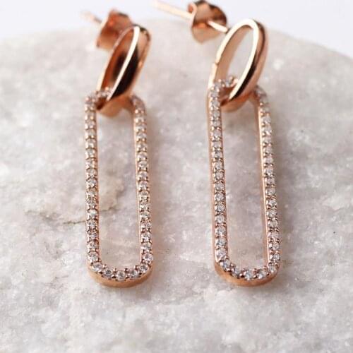 Women Handmade Rose Gold Oval Zircon Earring, Handmade 925Silver Woman Zircon Earring,Handmade Zircon Women Earring