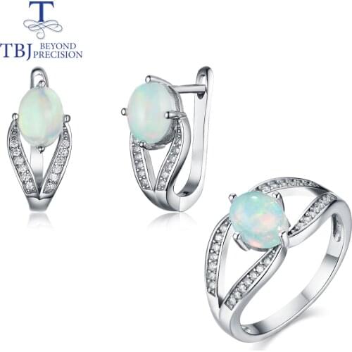 TBJ,Good color Opal Jewelry Set Natural real gemstone with 925 sterling silver ring and earrings fine jewelry new style 2020