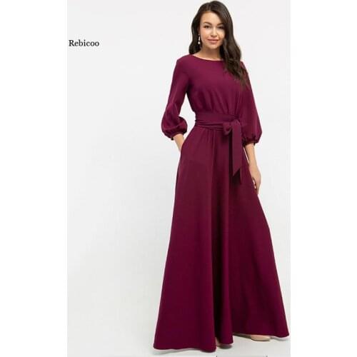 New Women Maxi Dress O Neck Lantern Long Sleeve High Waist Elegant Celebrate Prom Classy Robes Gowns Female Vestidos