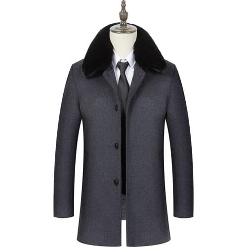 Winter Mens Middle age and old age Casual Wool Coat Fashion Business Long Slim Woolen Overcoat Jacket Male Brand Clothes