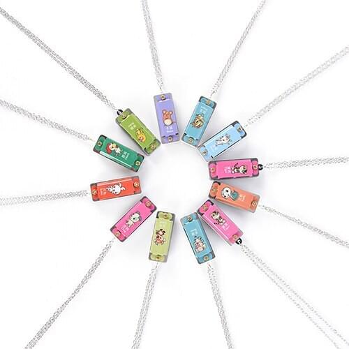 1pc Plastic + Metal Mini Durable Metal Harmonica 4 Hole 4 Tone Necklace random color