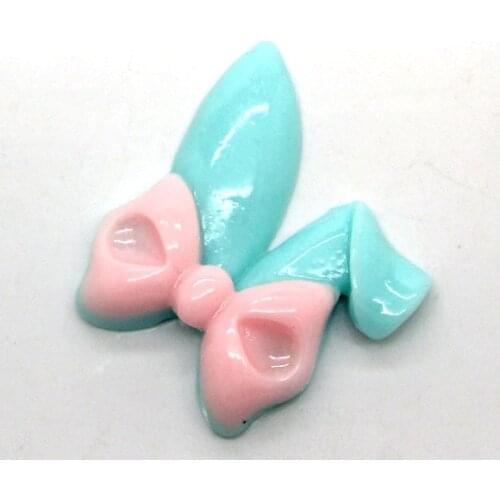 10 Light Blue Pink Resin Rabbit Head Bow Decoration Crafts Beads Flatback Cabochon Scrapbook DIY Embellishments Accessories