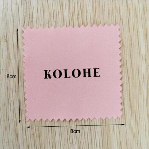 Customized Logo 200pcs 8x8cm Silver Polishing Pink Jewelry Cloth Printed With Black Logo OPP Bag Individually Wrapped