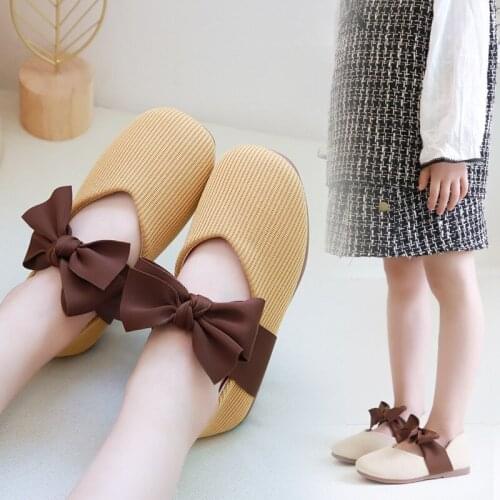 2019 Autumn New Kids Shoes Little Baby Girls Princess Shoes soft-soled bow-knot Girls Flat Shoes Green Beige Yellow 1 2 3 4 5 6T