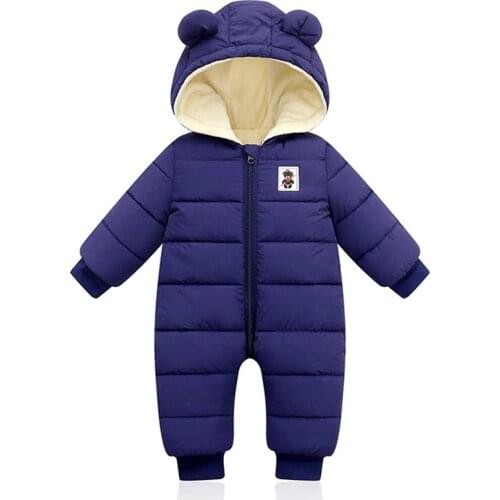 2021 Autumn Winter Infant Baby Clothing New Baby Boys Thick Down Cotton Jumpsuit Girls Hooded Romper 3-12 Month Baby Snowsuit
