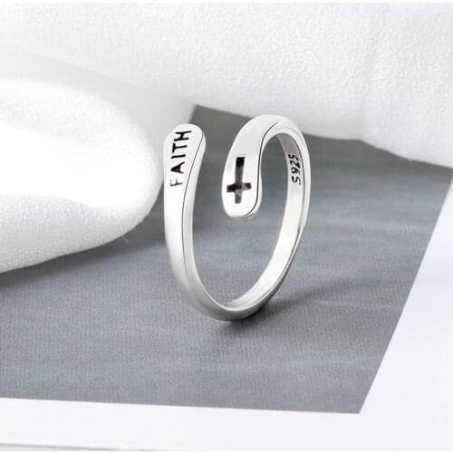 2021 Jewelry Faith Adjustable Rings&Stainless Steel Rings For Women Vintage Cross Letter Round On Fingers Gifts For The New Year