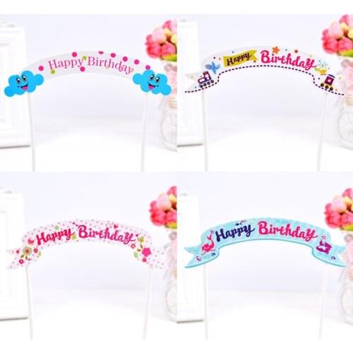 4pcs 6 kinds DIY Paper Happy Birthday Party Ice-cream Cupcake Toppers Picks Small Cake Flag Kids Children Birthday Party Decor