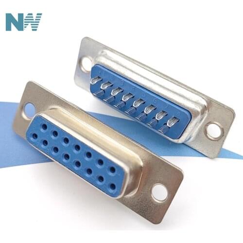 5Pcs/Lot Db15 Female Serial Hole Base Welding Wire Type 15 Pin Plug Double Blue Plastic Connector