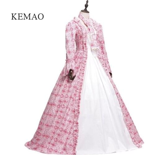 Free shipp Hot Sale Victorian Rococo Costume Womens Adults' Dress Vintage Cosplay Flocked Long Sleeves Bell Ankle Length