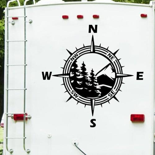 Large Compass Mountain Jungle Forest Wall Decal Motorhome Camping Rv Truck Hiking Nature Wall Sticker Vinyl Decor