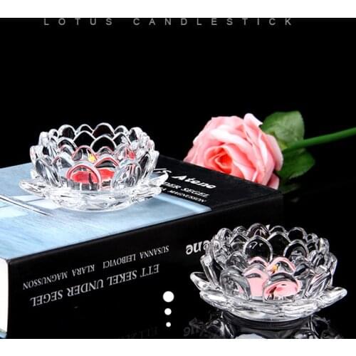 Buddhist Lotus Flower Crystal Glass Candle Holder Tealight Candle Holders bougeoire Decoration Nordic centre de table mariage
