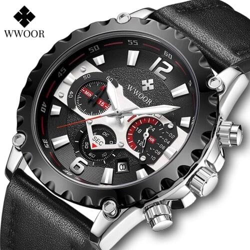 Relojes Hombre 2021 WWOOR Fashion Military Men Watches Top Brand Luxury Leather Waterproof Date Wristwatch Man Sport Chronograph