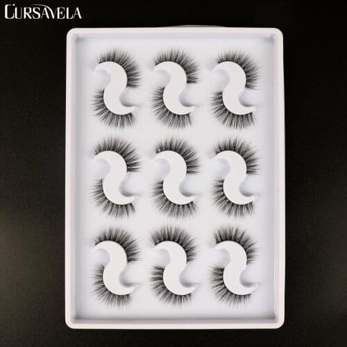 Cursavela False Eyelash Cat Eyes Wispy Natural Faux Mink Lash 9 Pairs Pack Light Volume Short Eyelashes Multipack | Cinderella