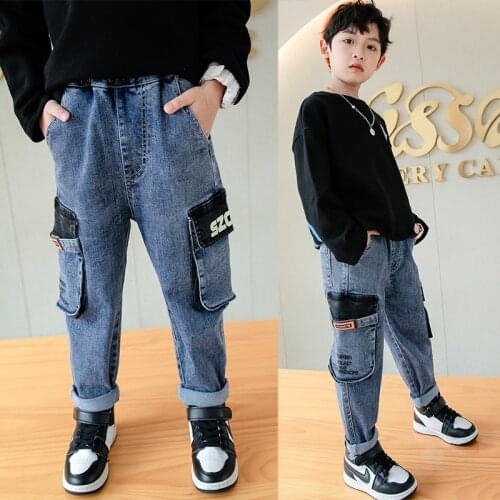 Kids Boy Cargo Jeans 10 12 years Casual Pants Autumn Spring Teenage Boys Outfit