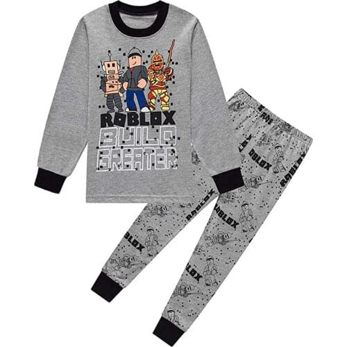 Robloxing Boy Home Service Suit Underwear Cartoon Clothes Long-Sleeved Trousers Child Nightclothes Indoor Cotton Sleepwear