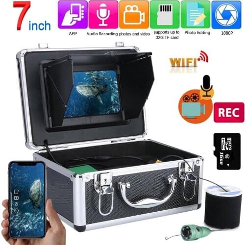 Fish Finder Underwater Fishing 1080P Camera Kit 7 Inch WIFI Wireless 16GB Video Recording DVR+15M/20M 6W IR/White Camera