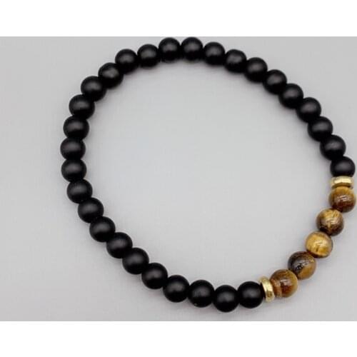 FoLisaUnique 6mm 8mm Natural Matte Onyx Tiger Eye Bracelet Gold Filled Beads Elastic Stretchy Classic Women Men Bracelet