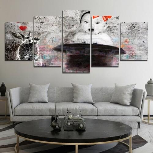 Hd Modern Waterproof Canvas Painting Baby Black and White Art Wall Poster Home Decoration Bedroom Mural Five Piece Set Frameless