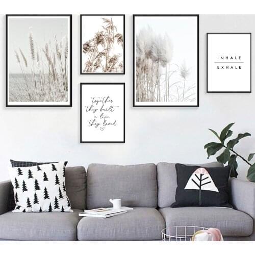 Canvas Painting Nordic Posters Prints Pastel Wheat Reed Together Inhale Exhale Quotes Wall Art Pictures Minimalist Home Decor
